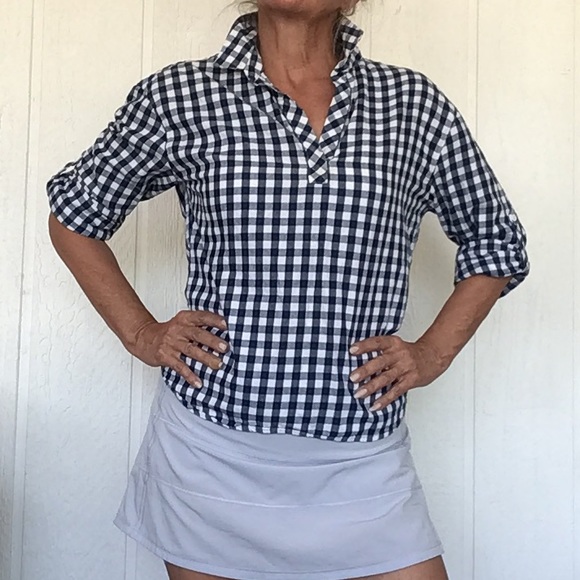 TOMMY BAHAMA BONITA CHECK PRINT POPOVER BLOUSE WOMENS SMALL - Picture 2 of 12